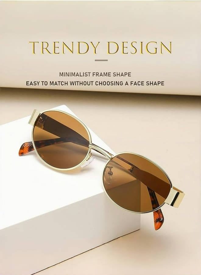 Generic Trendy Retro Oval Women's Sunglasses with Gold Frame, UV400 Protection  - Image 3