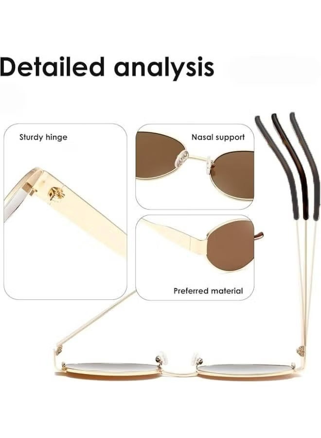 نظارة شمسية نسائية بيضاوية عصرية بتصميم ريترو بإطار ذهبي، مع حماية من الأشعة فوق البنفسجية 400 - Image 4