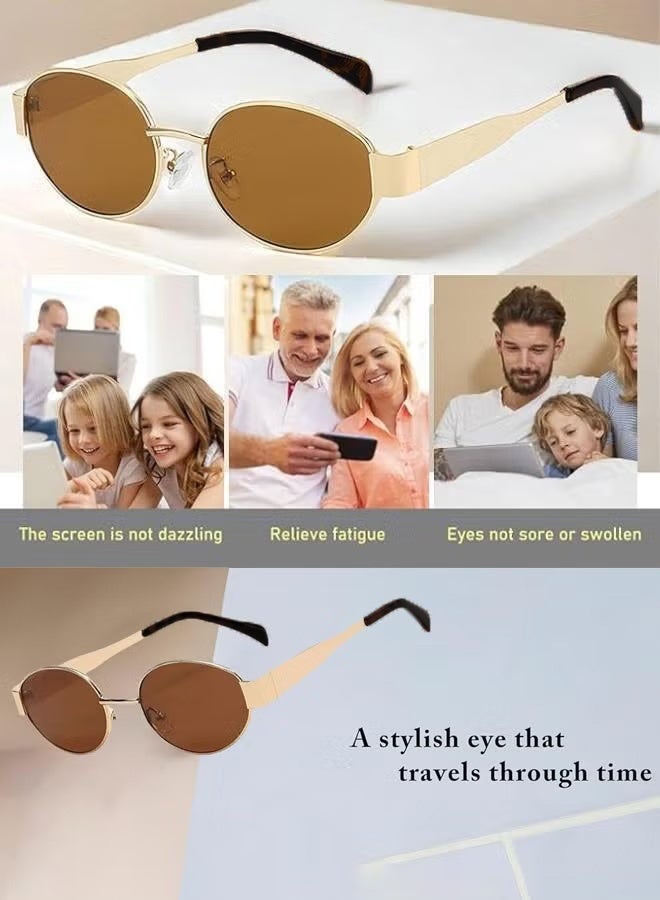 نظارة شمسية نسائية بيضاوية عصرية بتصميم ريترو بإطار ذهبي، مع حماية من الأشعة فوق البنفسجية 400 - Image 5