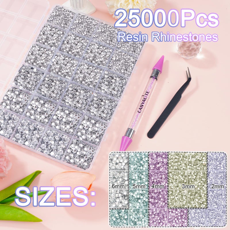 Canvalite 25000Pcs Resin Jelly Rhinestones for Crafting, Clear Flatback Gems, Bedazzling Crystal with 5Pcs 2.5g B7000 Jewelry Glues and Tweezers and Dotting Pen for DIY Crafts Clothing Shoes Nail Art - Image 5