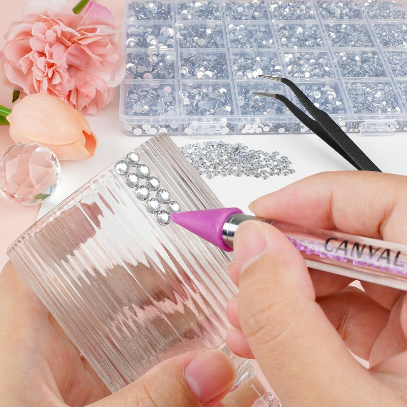 Canvalite 25000Pcs Resin Jelly Rhinestones for Crafting, Clear Flatback Gems, Bedazzling Crystal with 5Pcs 2.5g B7000 Jewelry Glues and Tweezers and Dotting Pen for DIY Crafts Clothing Shoes Nail Art - Image 2