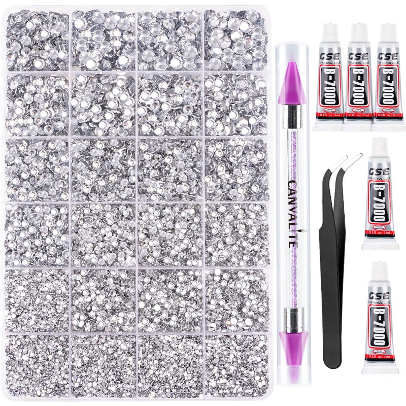 Canvalite 25000Pcs Resin Jelly Rhinestones for Crafting, Clear Flatback Gems, Bedazzling Crystal with 5Pcs 2.5g B7000 Jewelry Glues and Tweezers and Dotting Pen for DIY Crafts Clothing Shoes Nail Art - Image 1