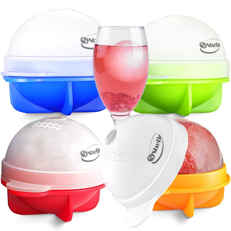 Shefio Large Round Ice Cube Mold - Shefio Ice Ball Mold - Set Of 4 Multicolor 2.5 Inch Tight Sealing, Leak Proof Silicone - For Cocktails & Spirits - Ice Ball Mold - Image 1