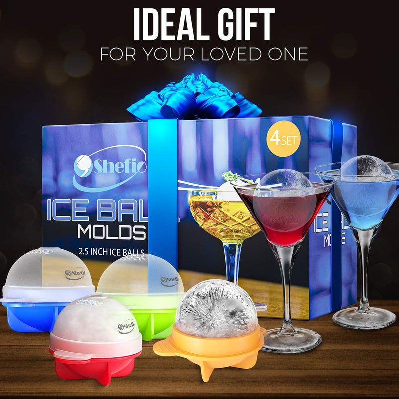 Shefio Large Round Ice Cube Mold - Shefio Ice Ball Mold - Set Of 4 Multicolor 2.5 Inch Tight Sealing, Leak Proof Silicone - For Cocktails & Spirits - Ice Ball Mold - Image 5