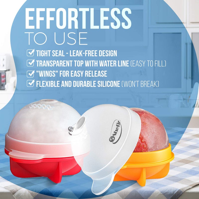 Shefio Large Round Ice Cube Mold - Shefio Ice Ball Mold - Set Of 4 Multicolor 2.5 Inch Tight Sealing, Leak Proof Silicone - For Cocktails & Spirits - Ice Ball Mold - Image 3