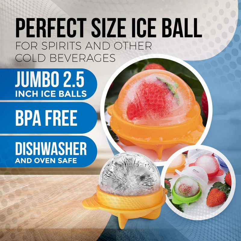 Shefio Large Round Ice Cube Mold - Shefio Ice Ball Mold - Set Of 4 Multicolor 2.5 Inch Tight Sealing, Leak Proof Silicone - For Cocktails & Spirits - Ice Ball Mold - Image 4