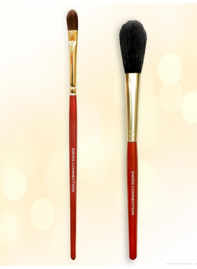 Swiss Connection فرشاة مكياج كونتور وفرشاة بودرة من سويس كونكشن، مجموعة فرش احترافية للوجه بمقبض خشبي مانع للانزلاق، سهلة الاستخدام، للنساء والفتيات (عبوة من قطعتين) - Image 1