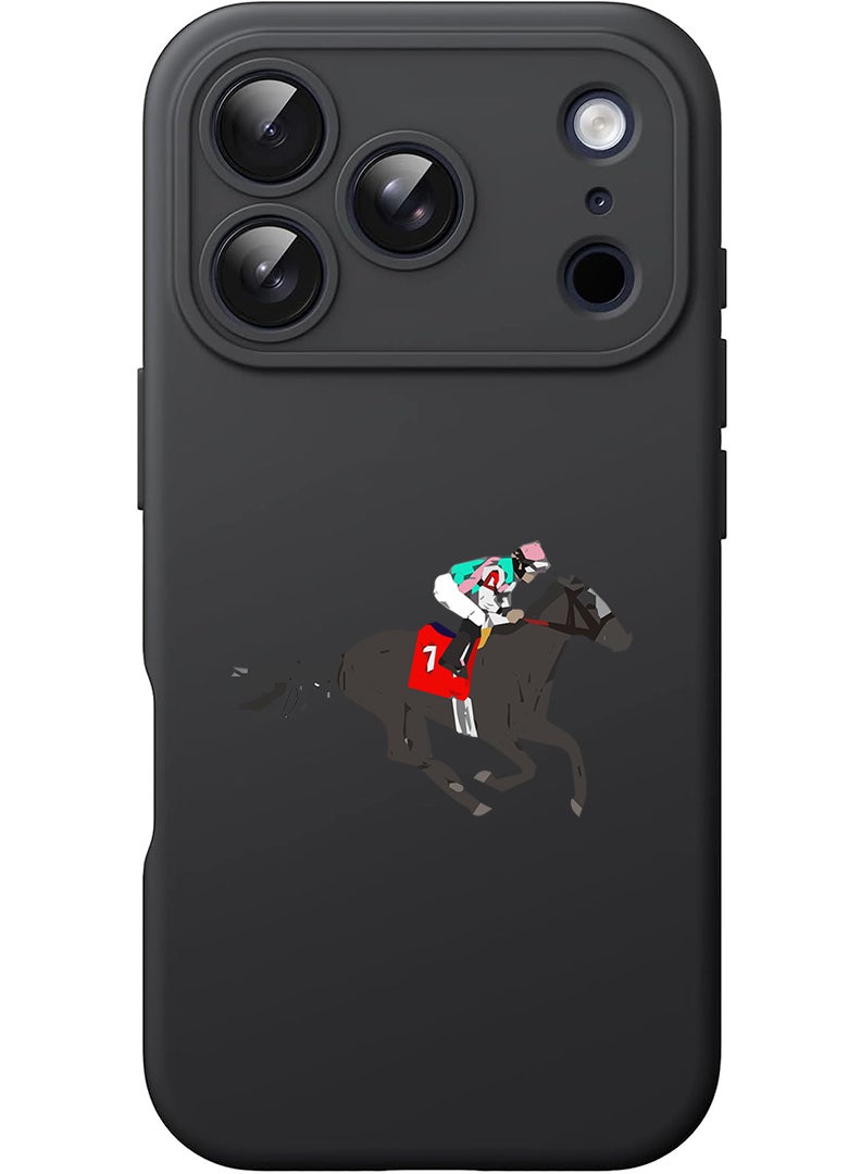 Theodor Protective Slim Fit Case Liquid Silicone Cover with Full Body Protection Anti-Scratch Shockproof Case For Apple iPhone 17 Pro Max (Black) Horse Riding - Image 1