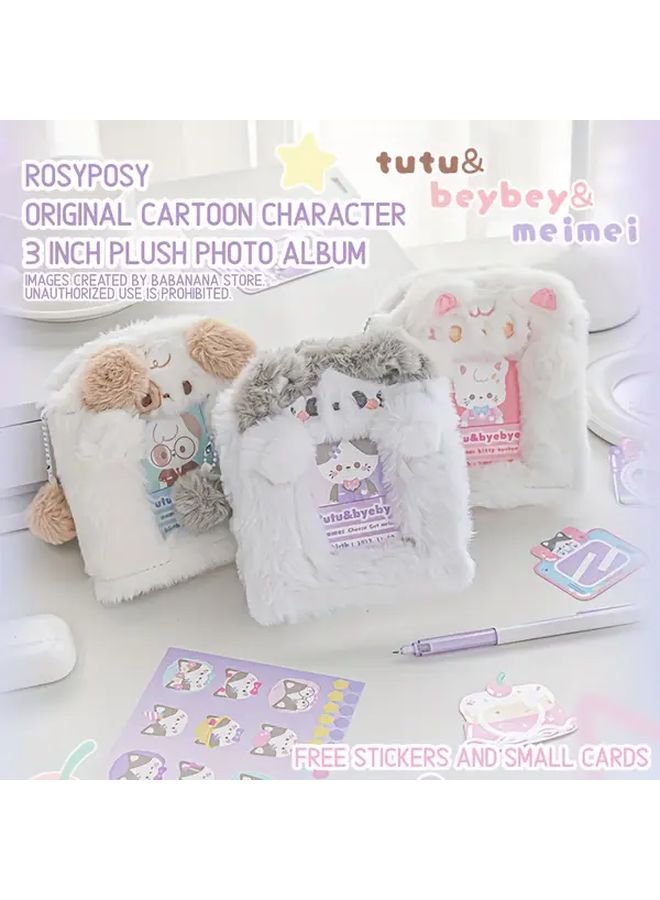 Pink RosyPosy 3 Inch Mini Photo Album Cat Dog Design Loose Leaf Card Holder - Image 1