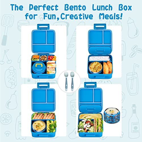 JXXM Bento Lunch Box for Kids With 8oz Soup thermo,Leak-proof Lunch Containers with 5 Compartment,thermo Food Jar and Lunch Bag, Food Containers for School (A-Blue(Extreme Locomotive)) - Image 3