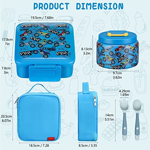 JXXM Bento Lunch Box for Kids With 8oz Soup thermo,Leak-proof Lunch Containers with 5 Compartment,thermo Food Jar and Lunch Bag, Food Containers for School (A-Blue(Extreme Locomotive)) - Image 5
