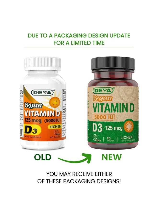 Deva Vitamin D3 5000 IU, Sunshine Supplement, 125 mcg of Vegan D3, 90-Count Bottle - Image 2