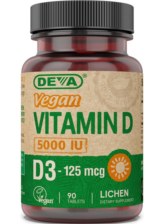 Deva Vitamin D3 5000 IU, Sunshine Supplement, 125 mcg of Vegan D3, 90-Count Bottle - Image 1