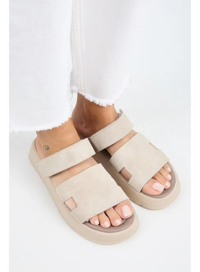 Manijero  Seina Women's Genuine Leather strap Beige Slippers for Women | Best Price UAE