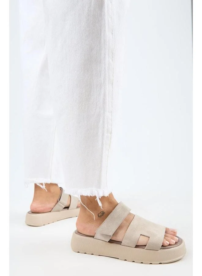 Seina Women's Genuine Leather strap Beige Slippers