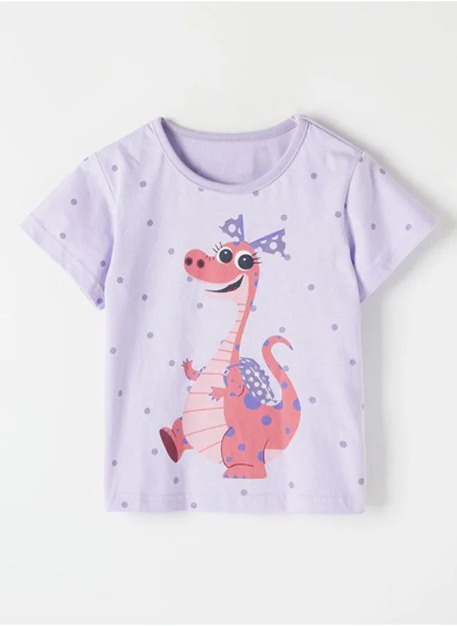 يونيكي Lavender Crew Neck Short Sleeve Printed Top