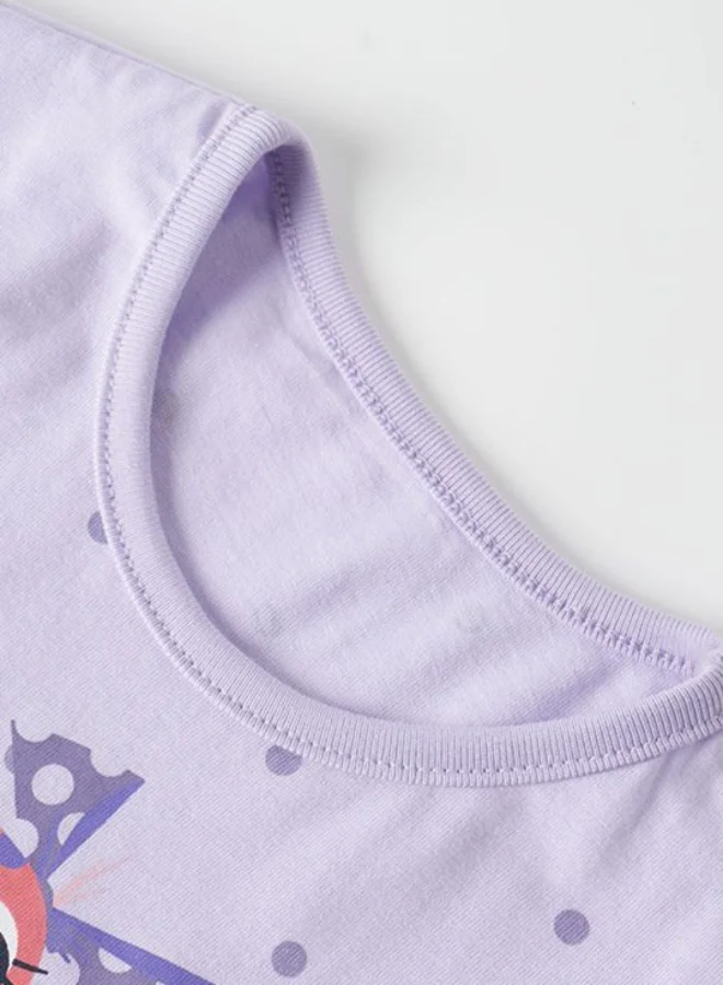 يونيكي Lavender Crew Neck Short Sleeve Printed Top