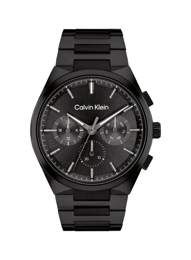 Men's Multifunction Watch, Black Dial, Black Stainless Steel Strap