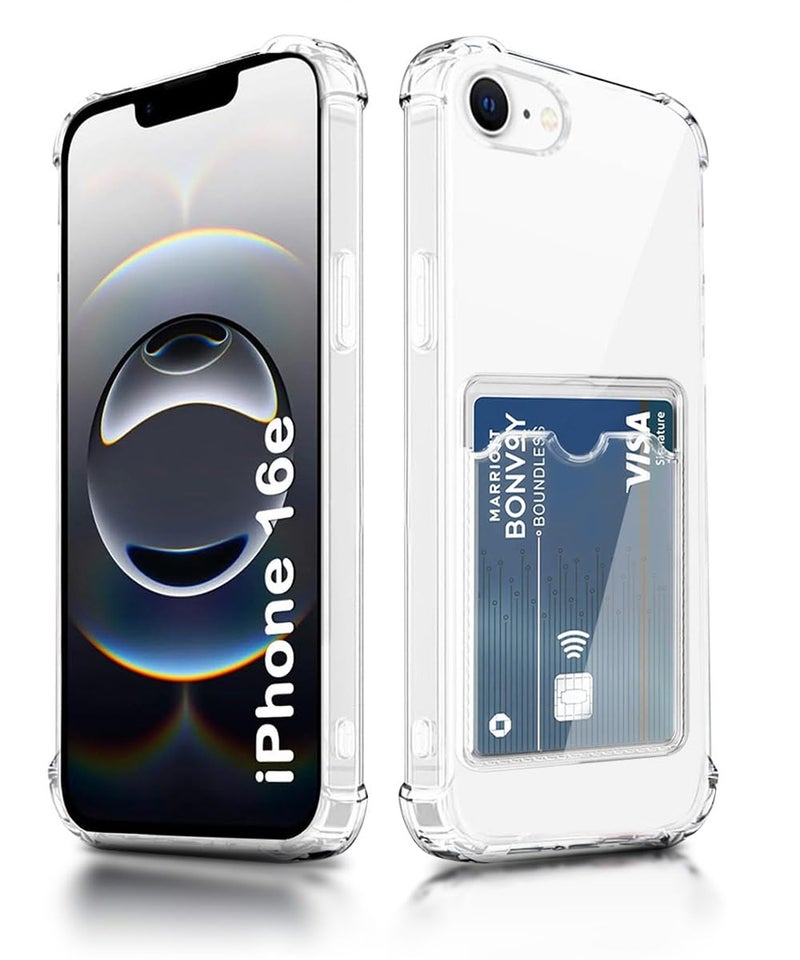 WOW IMAGINE Transparent Back Cover Case for iPhone 16e | iPhone 17e | Flexible Built-in Slim Card Pockets Wallet | 360° Camera Protection TPU | Soft Silicone Mobile Cover - Transparent - Image 2