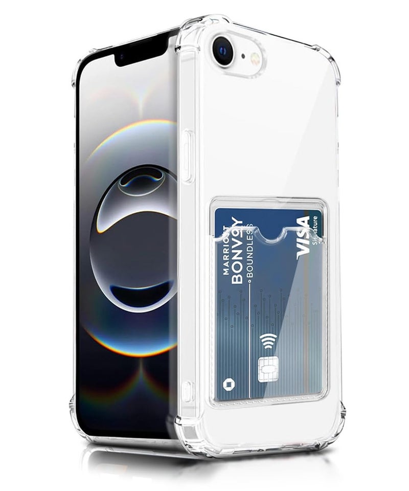 WOW IMAGINE Transparent Back Cover Case for iPhone 16e | iPhone 17e | Flexible Built-in Slim Card Pockets Wallet | 360° Camera Protection TPU | Soft Silicone Mobile Cover - Transparent - Image 1