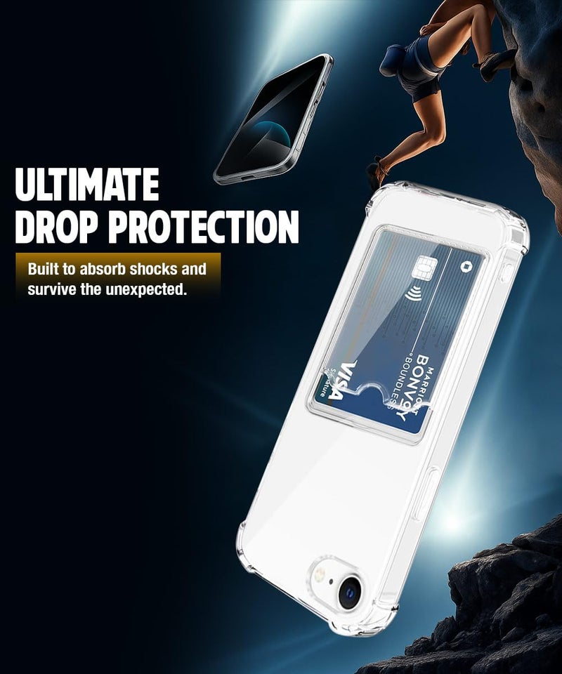 WOW IMAGINE Transparent Back Cover Case for iPhone 16e | iPhone 17e | Flexible Built-in Slim Card Pockets Wallet | 360° Camera Protection TPU | Soft Silicone Mobile Cover - Transparent - Image 3