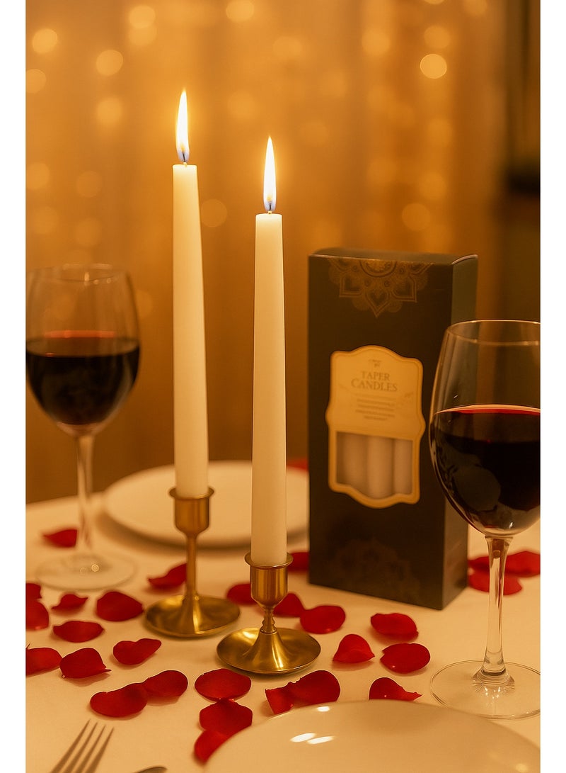 Home Care مجموعة 12 قطعة من الشموع البيضاء الطويلة الأنيقة بدون قطرات للزفاف، العشاء، ديكور المنزل والاحتفالات الدينية | شموع شمعية غير معطرة، بدون دخان في علبة هدايا فاخرة - Image 2