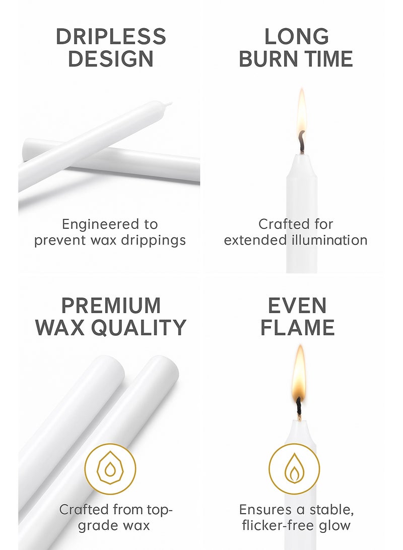 Home Care مجموعة 12 قطعة من الشموع البيضاء الطويلة الأنيقة بدون قطرات للزفاف، العشاء، ديكور المنزل والاحتفالات الدينية | شموع شمعية غير معطرة، بدون دخان في علبة هدايا فاخرة - Image 4