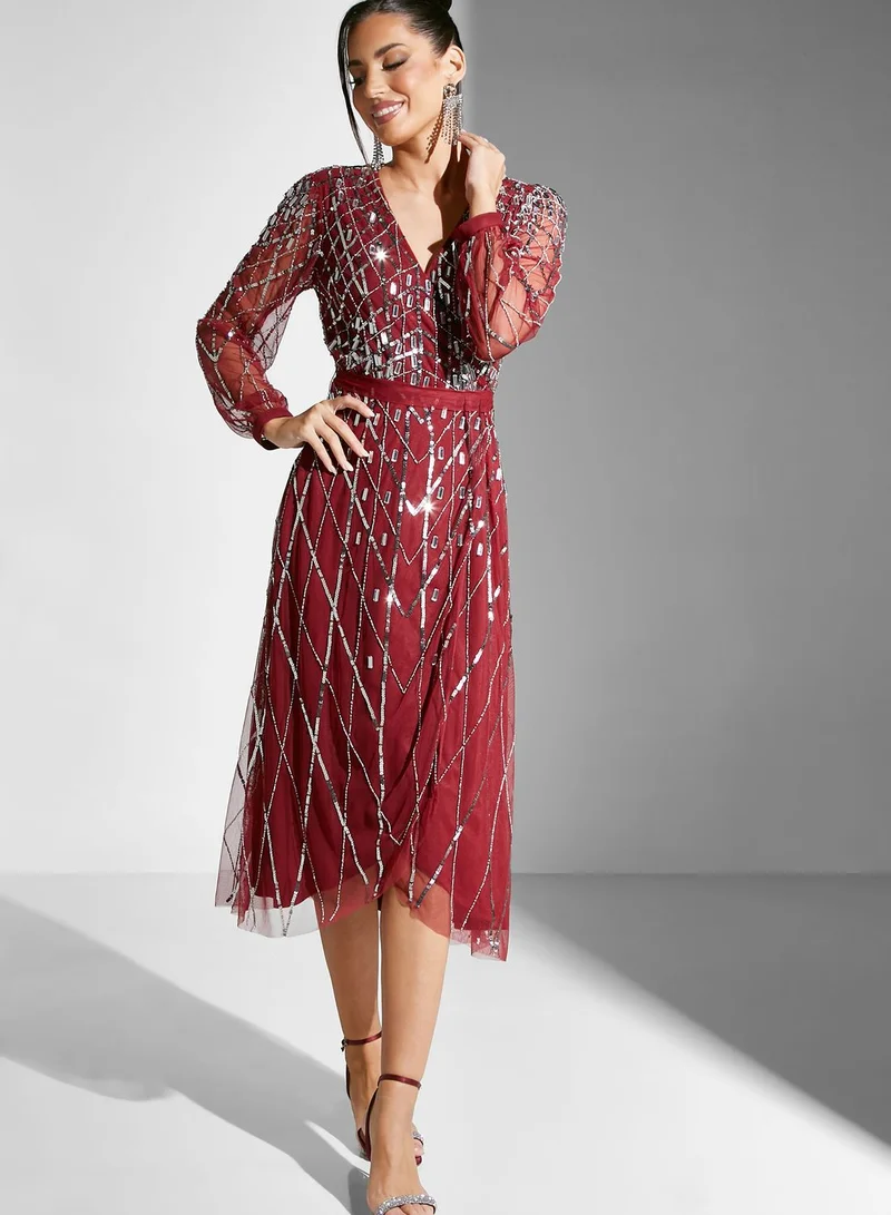 Amelia Rose Embellished Mesh Detail Dress