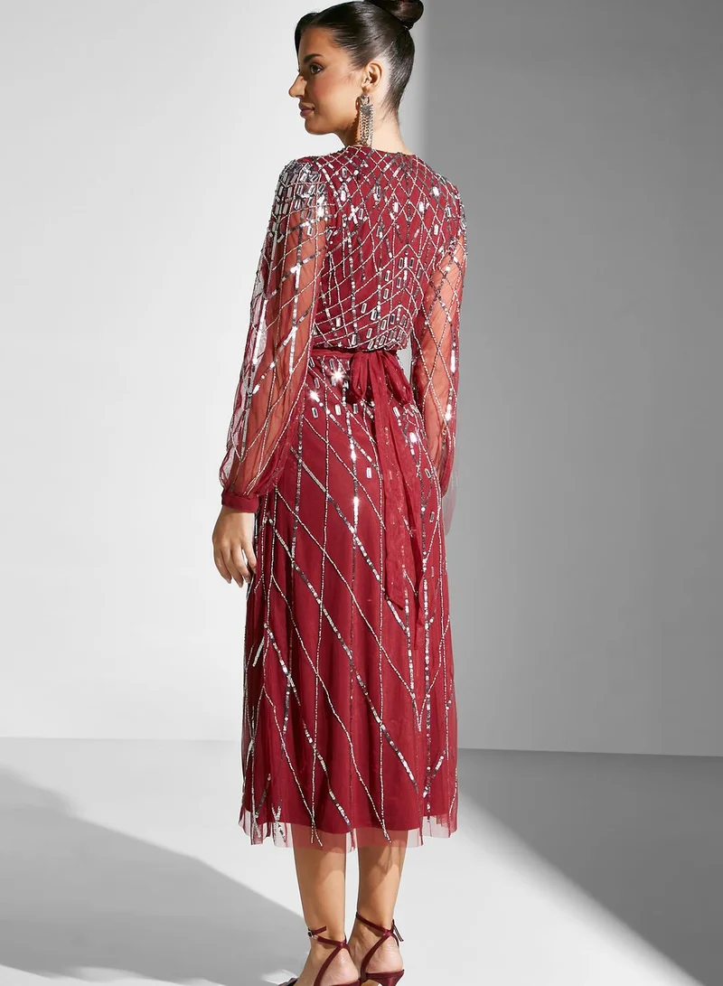 Amelia Rose Embellished Mesh Detail Dress