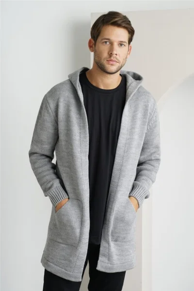 Cool Tarz Cool Style Men's Gray Hooded Pocket Poncho Knitwear Cardigan