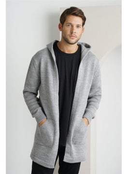 Cool Tarz Cool Style Men's Gray Hooded Pocket Poncho Knitwear Cardigan  - Image 1