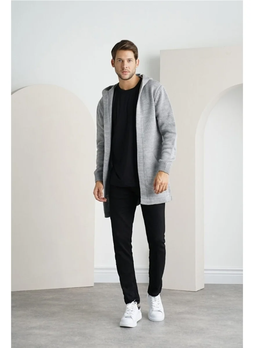 Cool Tarz Cool Style Men's Gray Hooded Pocket Poncho Knitwear Cardigan