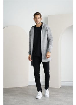 Cool Tarz Cool Style Men's Gray Hooded Pocket Poncho Knitwear Cardigan  - Image 2