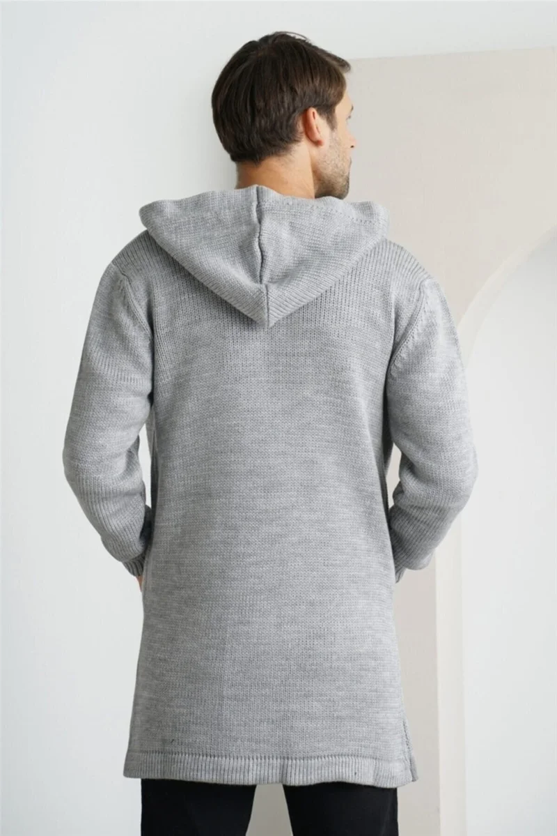 Cool Tarz Cool Style Men's Gray Hooded Pocket Poncho Knitwear Cardigan