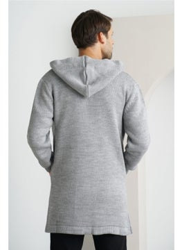 Cool Tarz Cool Style Men's Gray Hooded Pocket Poncho Knitwear Cardigan  - Image 4