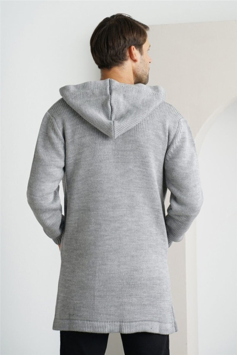 Cool Tarz Cool Style Men's Gray Hooded Pocket Poncho Knitwear Cardigan  - Image 4