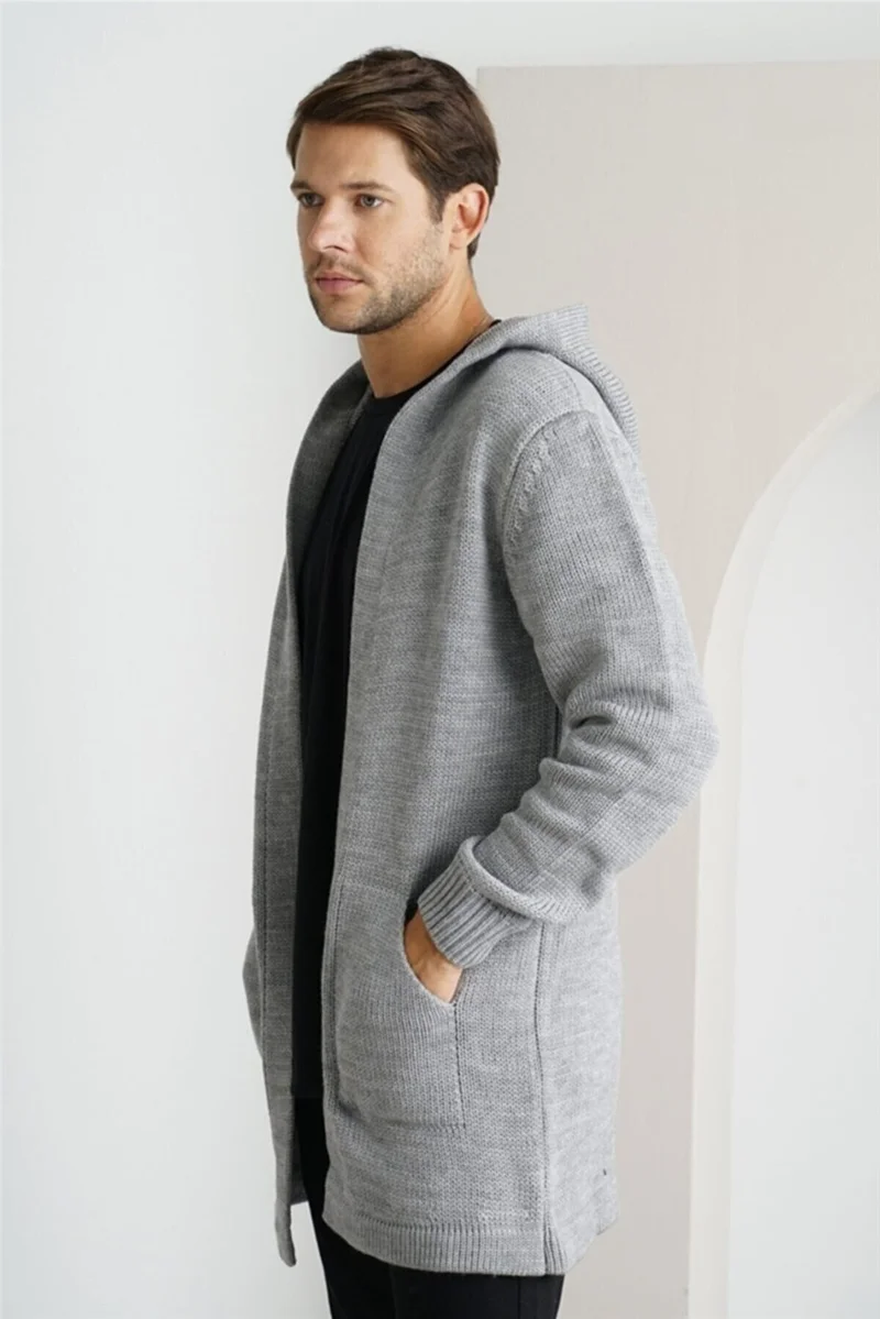Cool Tarz Cool Style Men's Gray Hooded Pocket Poncho Knitwear Cardigan
