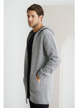 Cool Tarz Cool Style Men's Gray Hooded Pocket Poncho Knitwear Cardigan  - Image 3