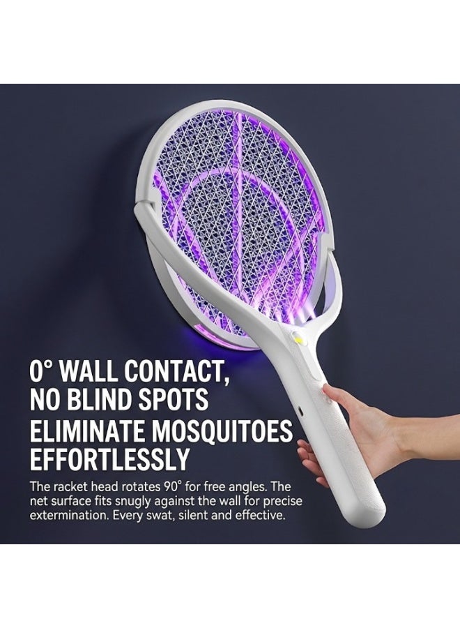 ORIONMAX Rechargeable Electric Mosquito Swatter Racket with Extendable Telescopic Handle, 90ฐ Rotating Head, Green Light Mosquito Finder, 3000V High Voltage Bug Zapper, Fly Killer Trap for Indoor Home Bedroom Kitchen Garden - Image 4