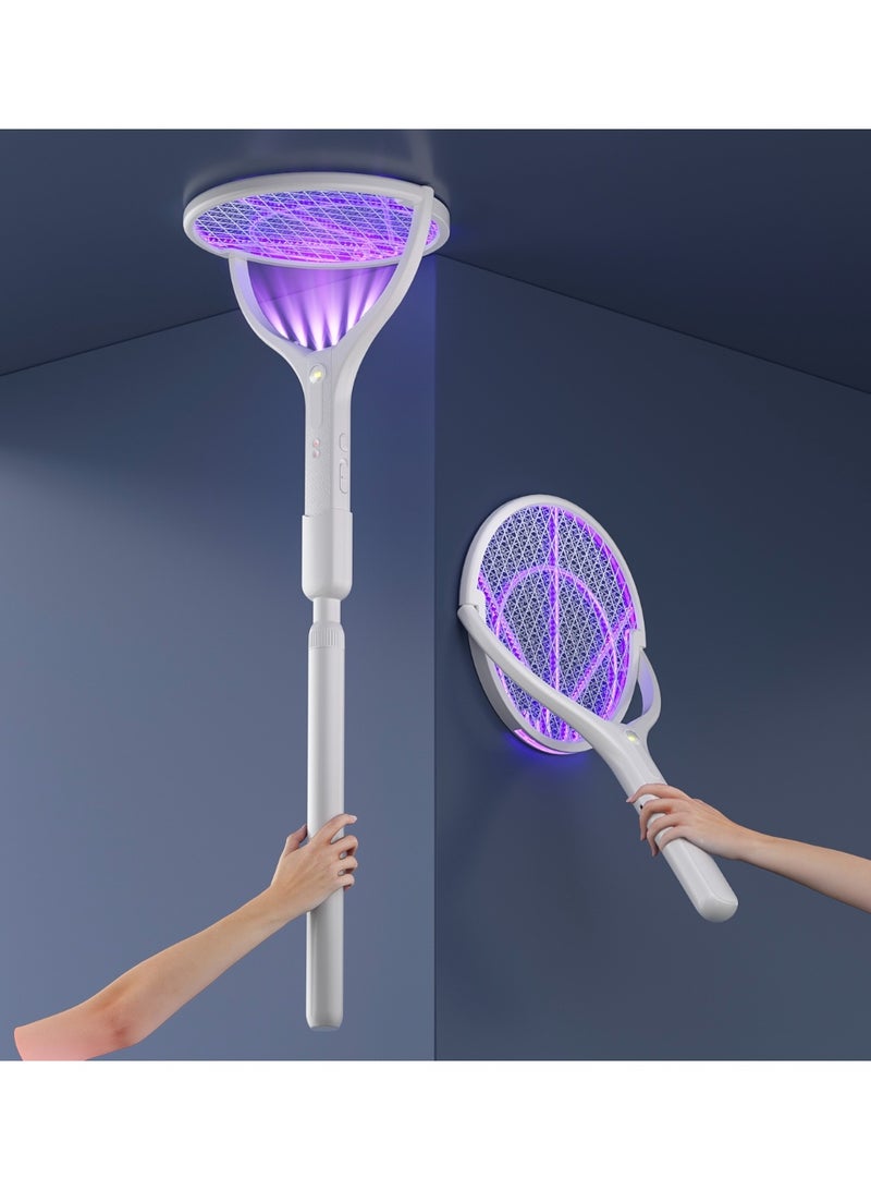 ORIONMAX Rechargeable Electric Mosquito Swatter Racket with Extendable Telescopic Handle, 90ฐ Rotating Head, Green Light Mosquito Finder, 3000V High Voltage Bug Zapper, Fly Killer Trap for Indoor Home Bedroom Kitchen Garden - Image 1