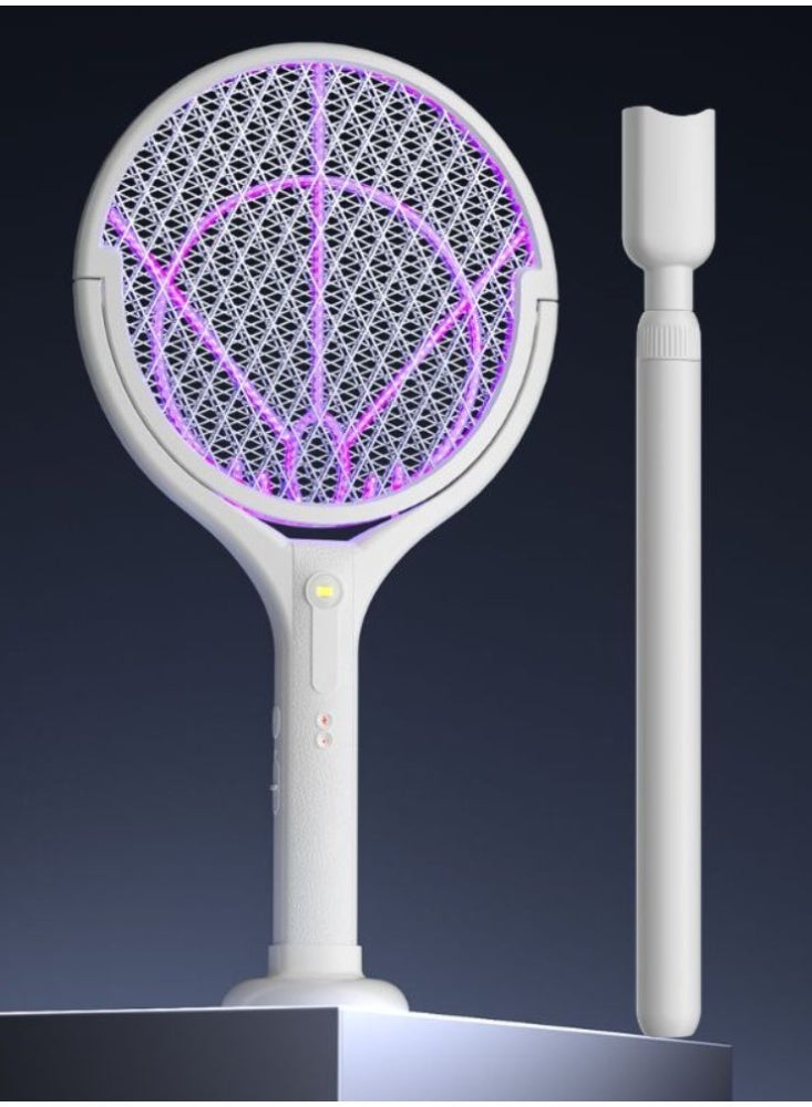 ORIONMAX Rechargeable Electric Mosquito Swatter Racket with Extendable Telescopic Handle, 90ฐ Rotating Head, Green Light Mosquito Finder, 3000V High Voltage Bug Zapper, Fly Killer Trap for Indoor Home Bedroom Kitchen Garden - Image 1