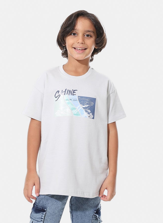 Andora Printed Half Sleeves Light Grey T-Shirt_Gray - Image 1