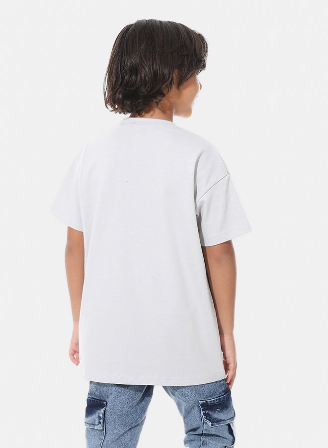 Andora Printed Half Sleeves Light Grey T-Shirt_Gray - Image 4