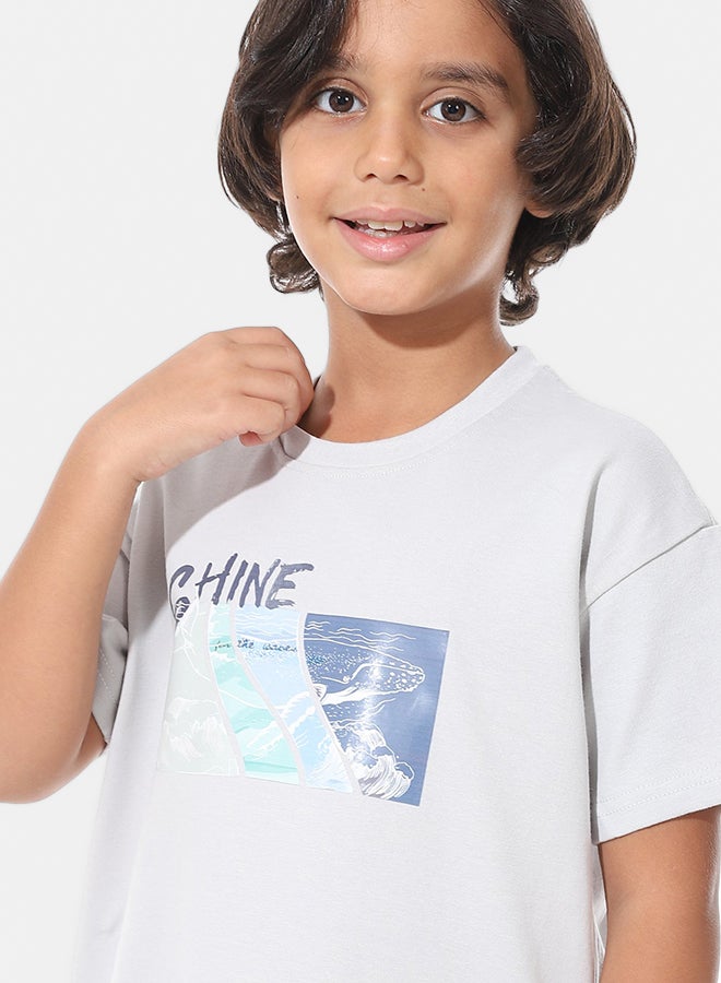 Andora Printed Half Sleeves Light Grey T-Shirt_Gray - Image 3