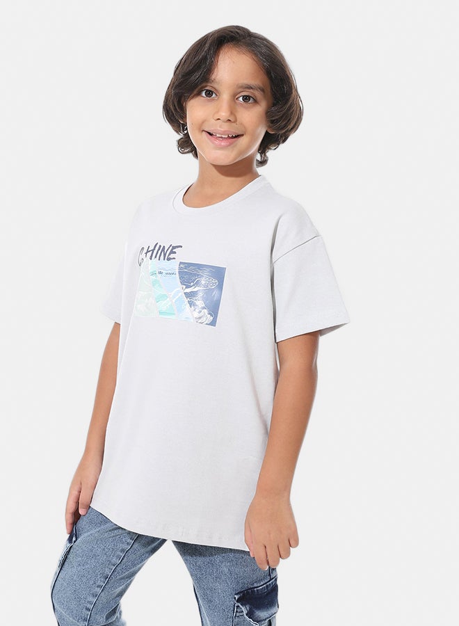Andora Printed Half Sleeves Light Grey T-Shirt_Gray - Image 2