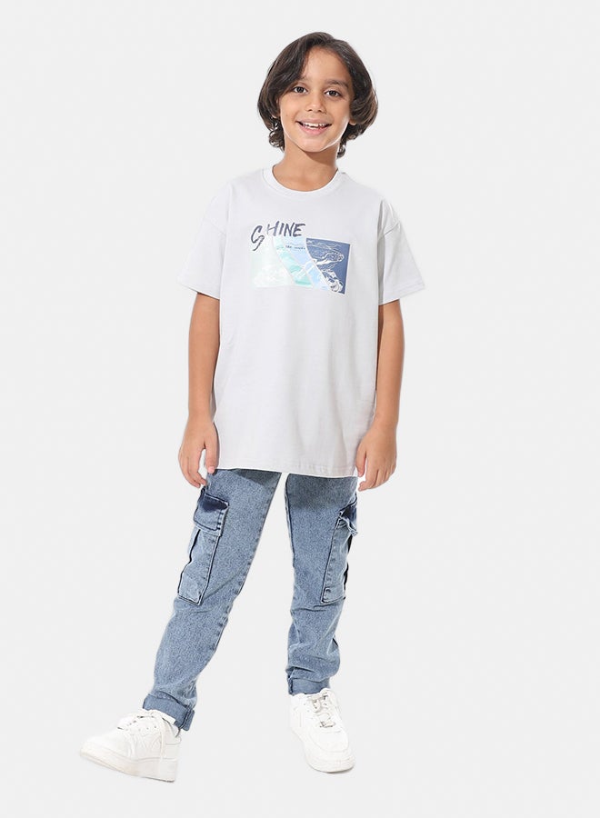 Andora Printed Half Sleeves Light Grey T-Shirt_Gray - Image 5