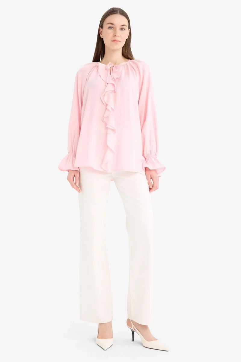 DeFacto Crinkle Fabric Bowtie Long Sleeve Tunic