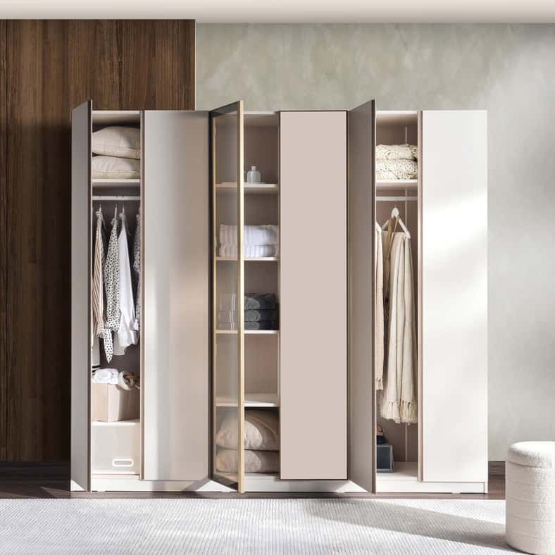 Pan Home FIORE 6 DOOR WARDROBE WITH MIRROR - BEIGE - Image 4