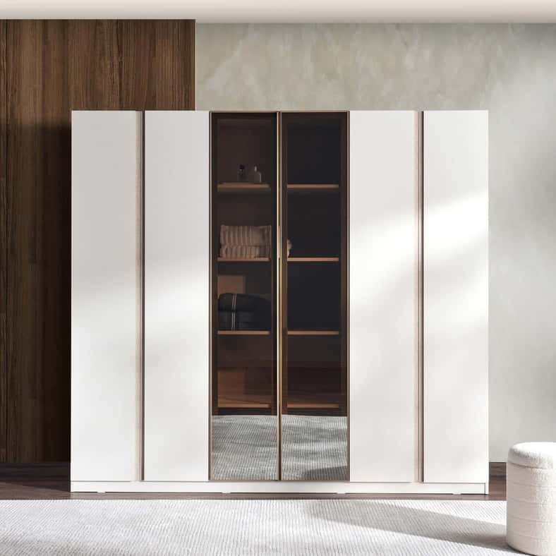Pan Home FIORE 6 DOOR WARDROBE WITH MIRROR - BEIGE - Image 3