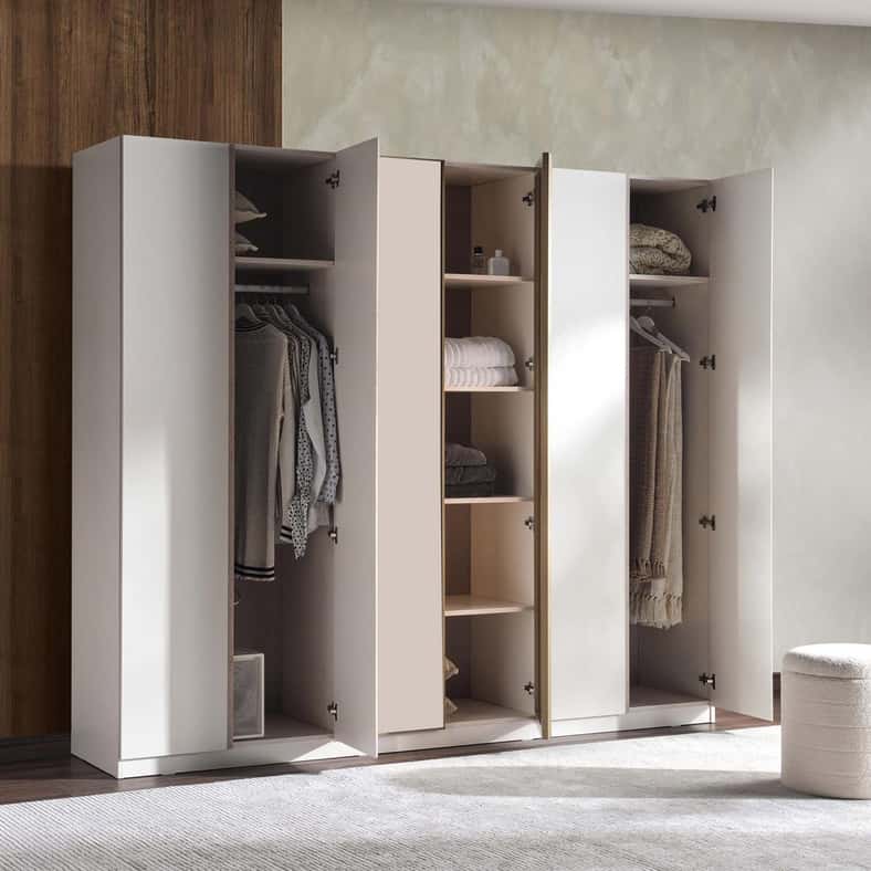 Pan Home FIORE 6 DOOR WARDROBE WITH MIRROR - BEIGE - Image 2
